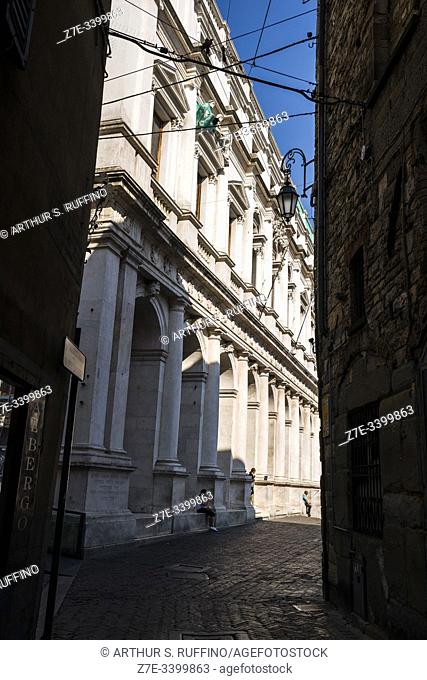 Partial, angular view of the Angelo Mai Civic Library (Biblioteca Civica Angelo Mai), Palazzo Nuovo di Bergamo. Piazza Vecchia (Old Square)
