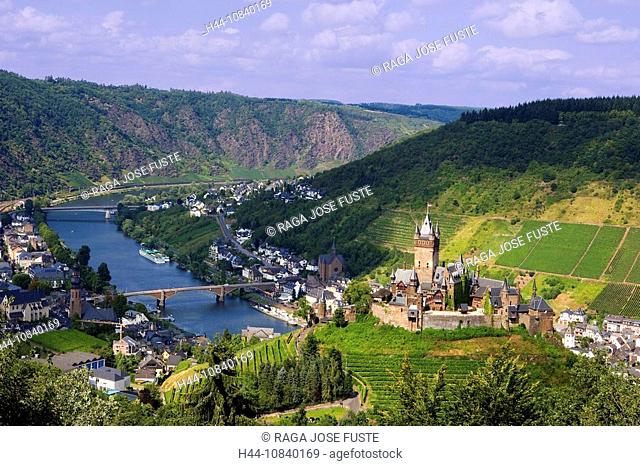 Germany, Europe, town, Cochem, Mosel region, Moselle, city, Rhineland-Palatinate, July 2007, Europe, Cochem, castle, l