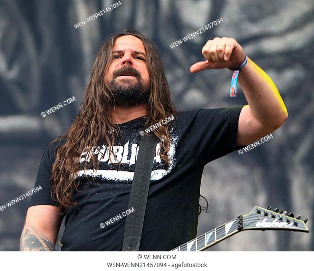 Sepultura perform on The Zippo Encore Stage on day 3 of Download at Donnington Park Featuring: Andreas Kisser Where: Castle Donnington