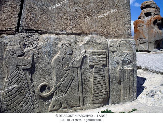 A king and a queen before an altar and the bull of the storm god, relief orthostates near the Sphinx Gate, Alacahoyuk, Turkey