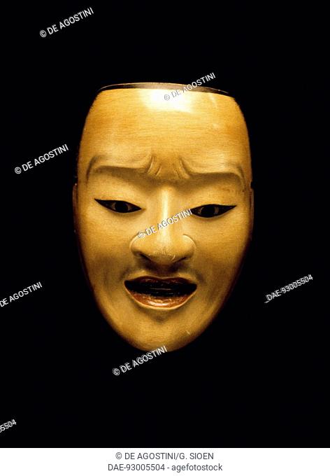 Male Kantan Otoko mask used in Noh Theatre, Nagoya, Japanese civilization.  Nagoya, Museo D'Arte Tokugawa (Art Museum)