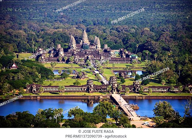 View to Angkor Wat temples, Angkor, near Siem Reap City, Cambodia, Asia