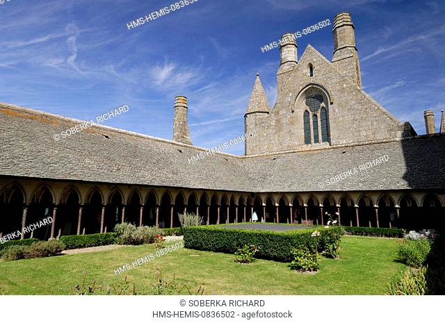 France, Manche, Mont Saint Michel listed as World Heritage by UNESCO, cloister of the Abbey, medieval garden