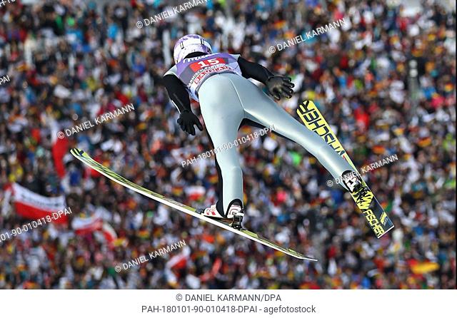 The German ski jumper Andreas Wellinger jumps in the first round of the Four Hills Tournament in Garmisch-Partenkirchen, Germany, 01 January 2018