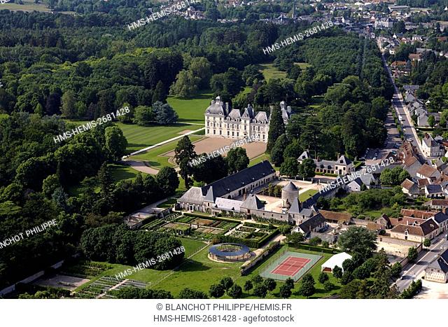 France, Loir et Cher, Cheverny, Cheverny Castle that inspired Hergé to create the Moulinsart Castle (aerial view)