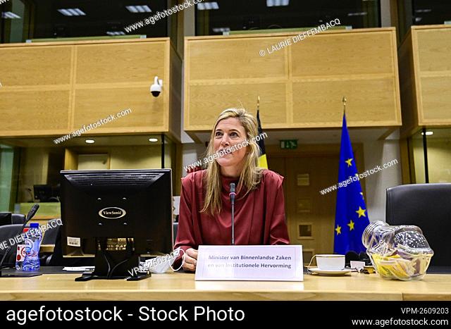 Interior Minister Annelies Verlinden pictured during a coordination meeting of all instances regarding the brexit, in the Egmont Palace in Brussels