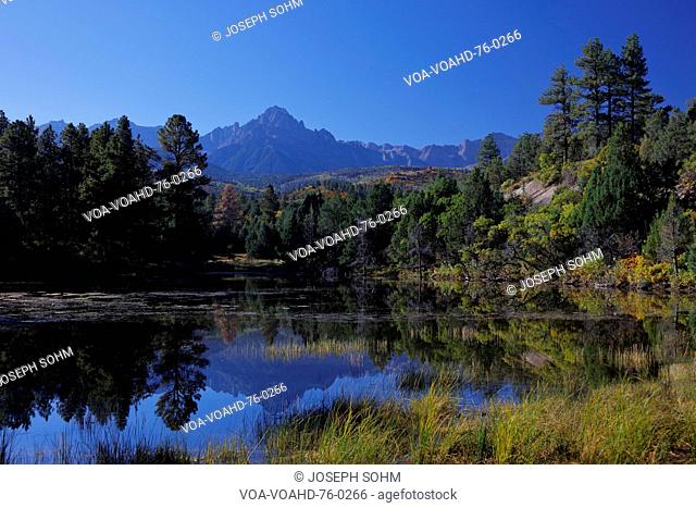 Mountain pond in San Juan Mountains In Autumn Colorado, near Telluride, Ouray and Ridgway in San Miguel County