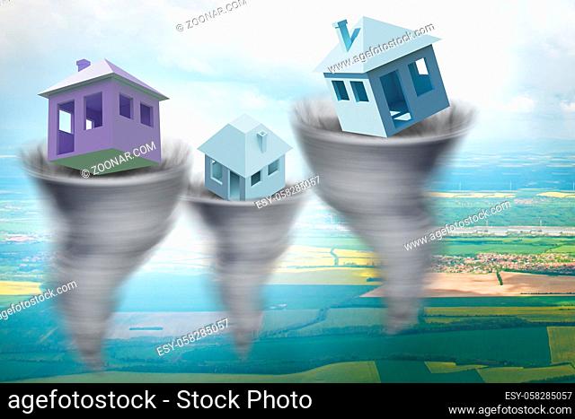 Foreclosure concept with the house lost in tornado - 3d rendering