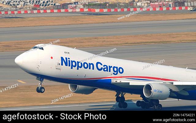 HONG KONG - NOVEMBER 10, 2019: Nippon Cargo boeing 747 departure from Hong Kong