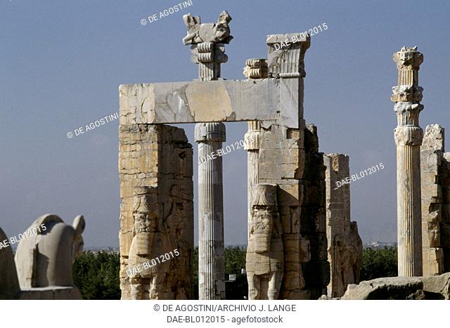Gate of Xerxes I or All Nations gate, with colossal lamassus (human-headed bulls), Persepolis (Unesco World Heritage List, 1979), Iran