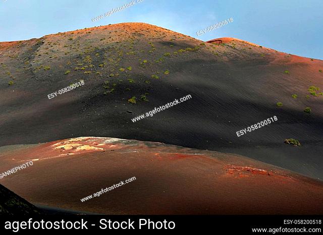 Colorful volcanic landscape at the Timanfaya National Park. Lanzarote, Canary Islands, Spain