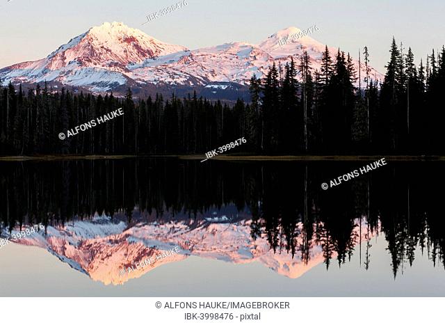 Scott Lake with the Three Sisters, Cascade Range, Oregon, United States