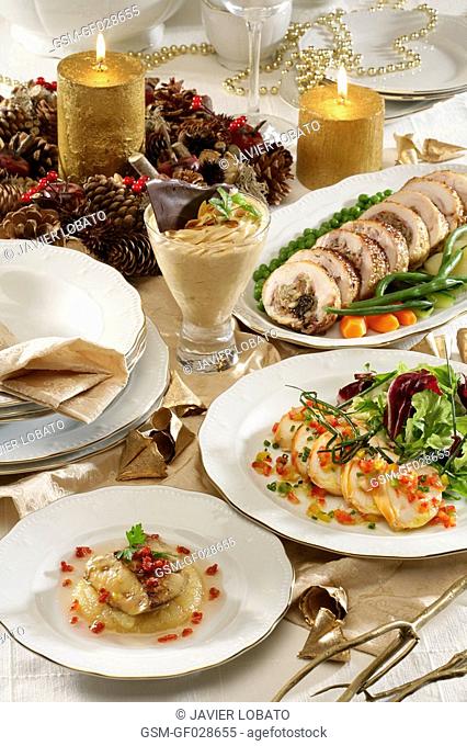 Christmas menu foie, lobster salad, roast poularde and turron mousse