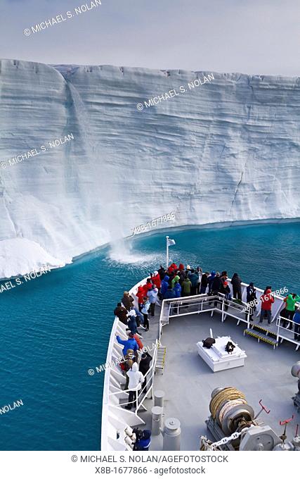 The Lindblad Expedition ship National Geographic Explorer at Austfonna in the Svalbard Archipelago, Norway
