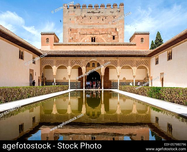 GRANADA, ANDALUCIA/SPAIN - MAY 7 : Part of the Alhambra Palace in Granada Andalucia Spain on May 7, 2014. Unidentified people