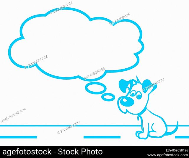 Sad puppy blue flat image. Image of sad puppy with cloud fully editable. It can be used as a poster, wallpaper, design t-shirts and more