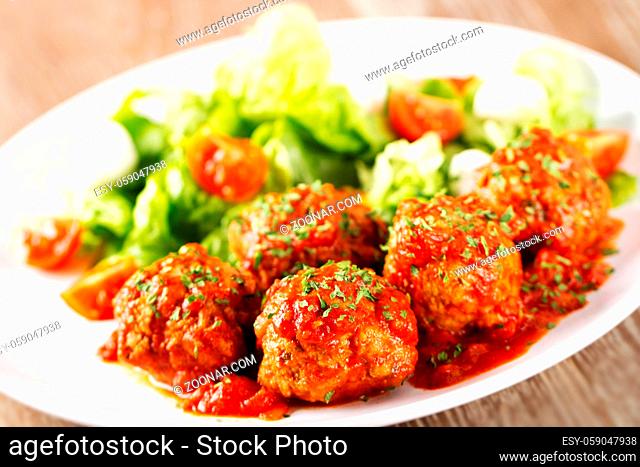 Handmade Meatballs with Side Salad. High quality photo