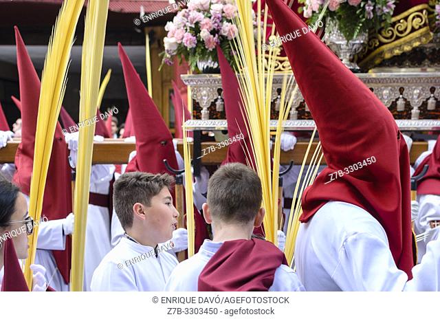 Cuenca city, Spain.14 th April, 2019. Parade procession with people view in Palm Sunday Hosanna on 14 th April 2019