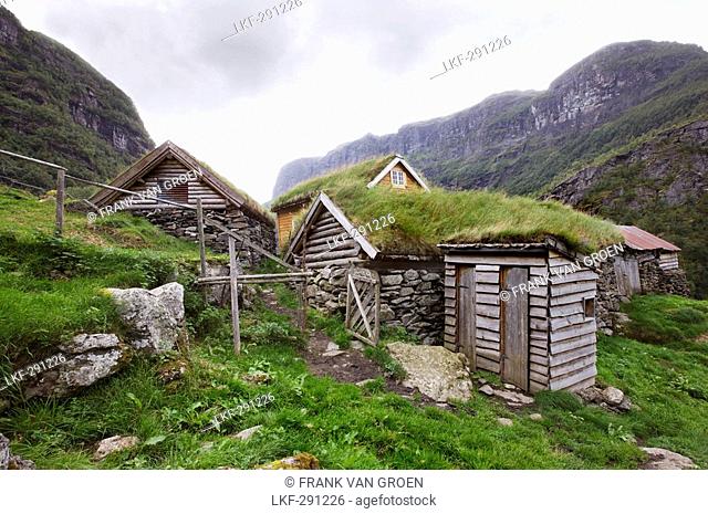Old farm Sinarheim in the Aurlandsdalen, Aurland, Sogn og Fjordane, Norway, Scandinavia, Europe