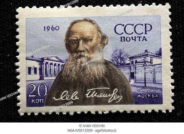 Leo Tolstoy, Russian novelist, writer, essayist, philosopher 1828-1910, postage stamp, USSR, 1960