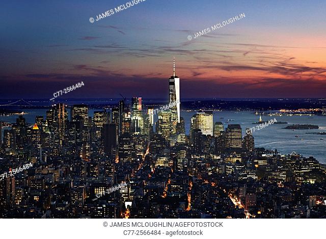 New York City, Manhattan, Skyline, Downtown, Night, Sky Scrapers