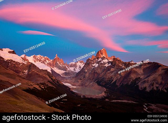 Famous Cerro Fitz Roy - one of the most beautiful and hard to accent rocky peak in Patagonia, Argentina