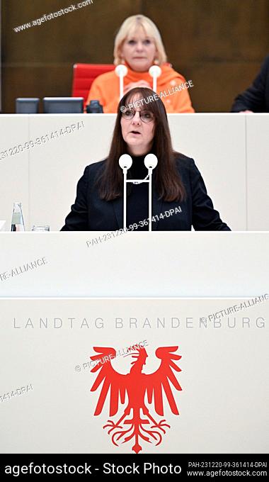 20 December 2023, Brandenburg, Potsdam: Katrin Lange (SPD), Brandenburg's Minister of Finance and Europe, speaks during the special session of the Brandenburg...