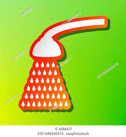 Shower simple sign. Contrast icon with reddish stroke on green backgound