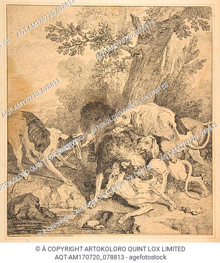 Wolf Hunt, 1725, Etching, image: 12 3/16 x 7 5/8 in. (30.9 x 19.3 cm), Prints, Jean-Baptiste Oudry (French, Paris 1686â€“1755 Beauvais)