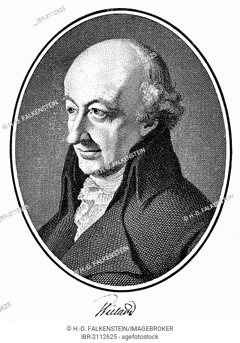 Historic print, copper engraving, portrait of Christoph Martin Wieland, 1733 - 1813, a German poet, translator and writer of the Enlightenment