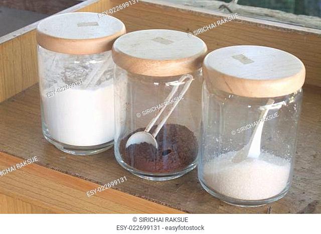 set of instant coffee in glass jar