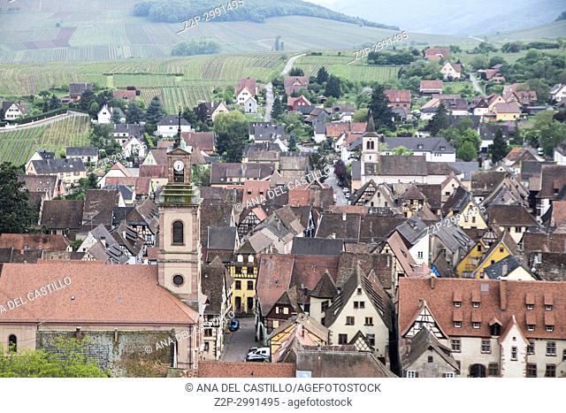 Riquewihr town on wine route Alsace known for the Riesling and other great wines on May 14, 2016 in Alsace, France
