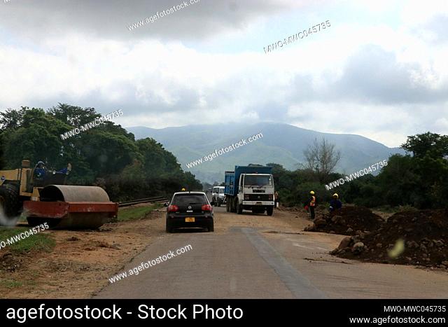 Construction work is carried out to repair a road linking Chikwawa and Nsanje districts afte it was destroyed by Tropical Cyclone Ana