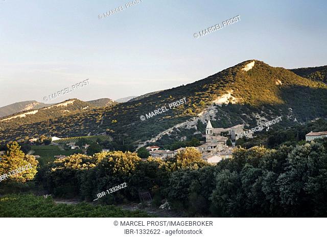 Picturesque village in the morning light, Le Pegu, Drome, France, Europe