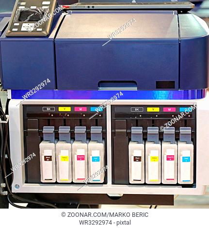 Eight Ink Cartridges in Big Inkjet Printer