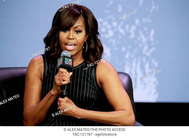 First Lady Michelle Obama speaks during a SXSW keynote dedicated to the ""Let Girls Learn"" initiative on March 16, 2016 in Austin, Texas