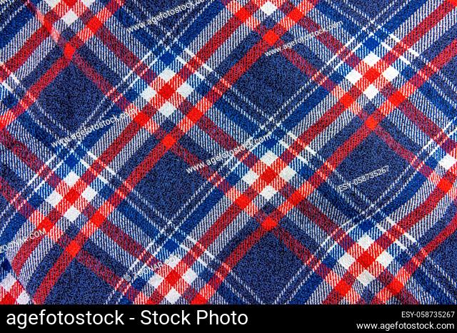Abstract Background Texture Of A Blue, White And Red Plaid Hipster Shirt Pattern