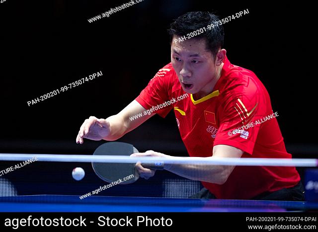 01 February 2020, Saxony-Anhalt, Magdeburg: Table tennis: German Open, men's, singles, quarter finals, Xu (China) - Zhao (China). Xu Xin in action