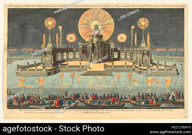 A View of ye Grand Theatre & Fireworks erected on ye Water near ye Court at ye Hague (on O.., 1794. Creator: Robert Laurie