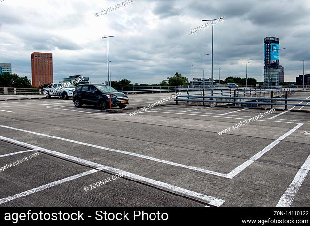 Utrecht, The Netherlands - July 11, 2018: Empty upper deck of parking garage Utrecht