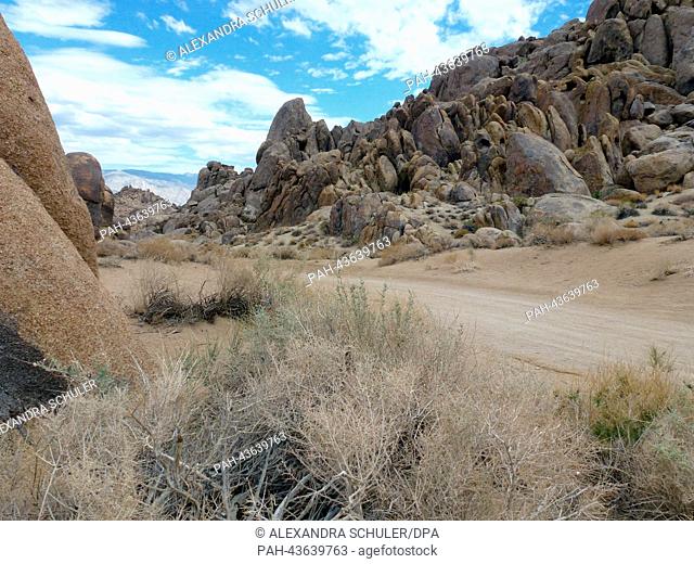 Rock formations in the Alabama Hills on foot of the High Sierra near Lone Pine, USA, 03 September 2013. The Alabama Hills are a popular filming location