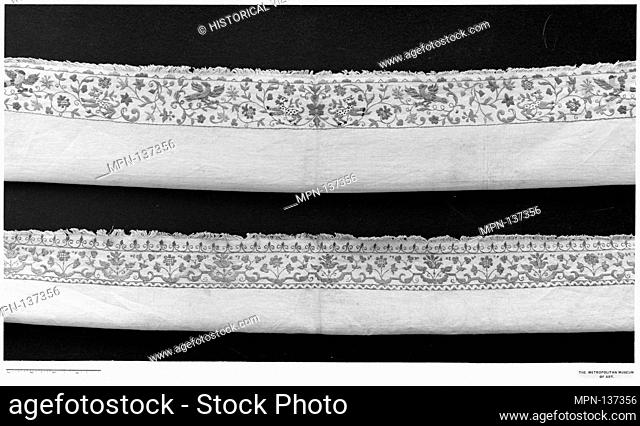 Towel. Date: 16th century; Culture: Italian; Medium: Silk and metal thread on linen; Dimensions: L. 30 x W. 32 inches (76.2 x 81