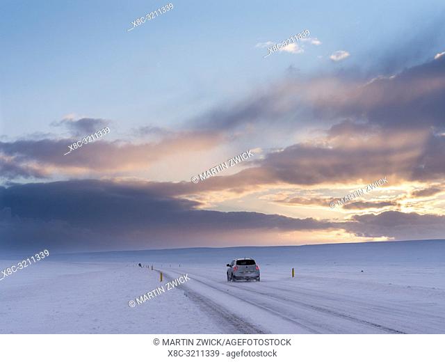 Mountains of Iceland during winter near Laugarvatn. Snowed in road. Europe, Northern Europe, Scandinavia, Iceland, February