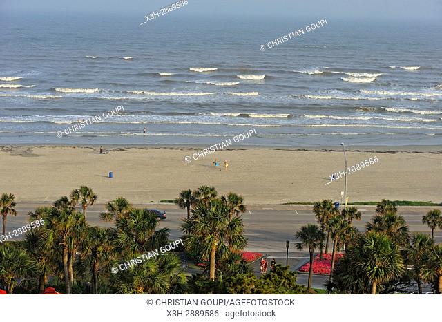 beach in front of the San Luis Resort, Seawall Blvd, Galveston island, Gulf of Mexico, Texas, United States of America, North America