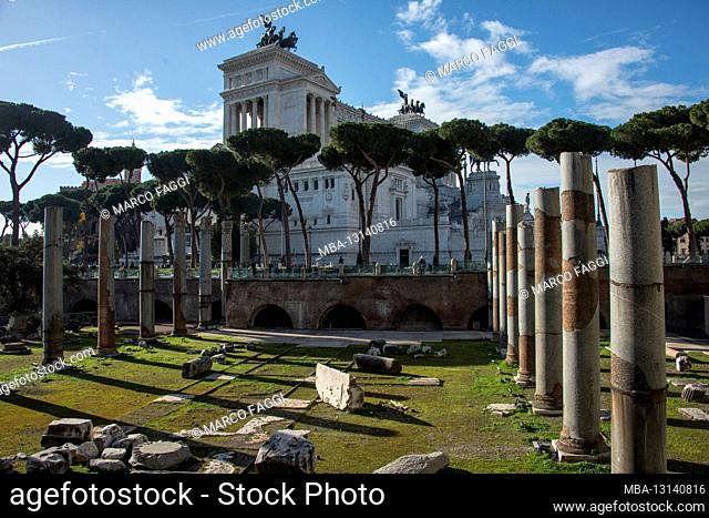 Roman archaeological site with columns in Rome