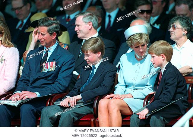 Prince Charles, Princess Diana, William and Harry attending the VE Day celebrations in Hyde Park, London