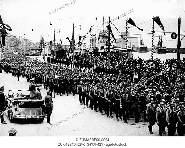 April 28, 1931 - Szczecin, Poland - ADOLF HITLER, Imperial Chancellor of Germany and the leader of the Nazi Party, taking salute at the march-past of storm...