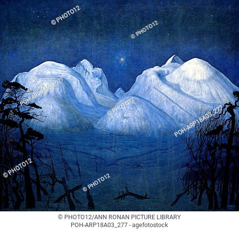 Winter night in the Mountains; Vinternatt i Rondane, 1914 by Harald Oskar Sohlberg (29 September 1869 – 19 June 1935) Norwegian Neo-romantic painter
