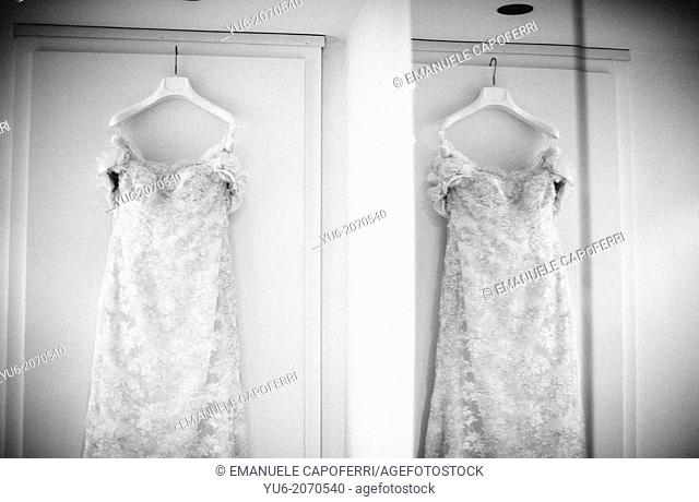 Wedding dress in the mirror