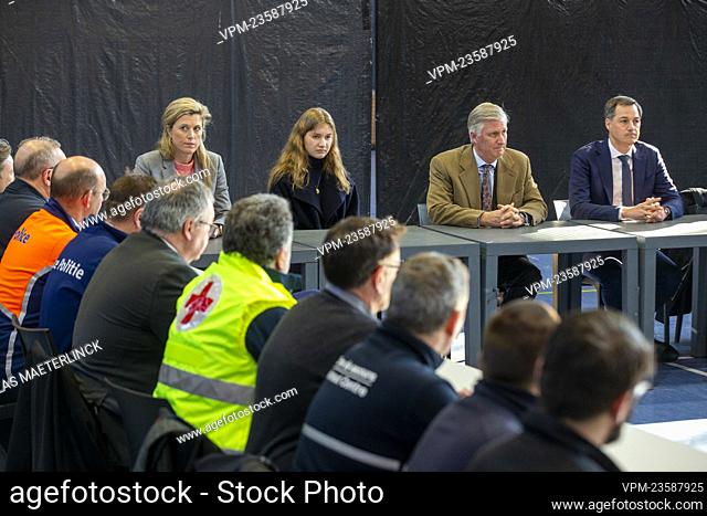 Interior Minister Annelies Verlinden, Crown Princess Elisabeth, King Philippe - Filip of Belgium, Prime Minister Alexander De Croo and pictured during a visit...